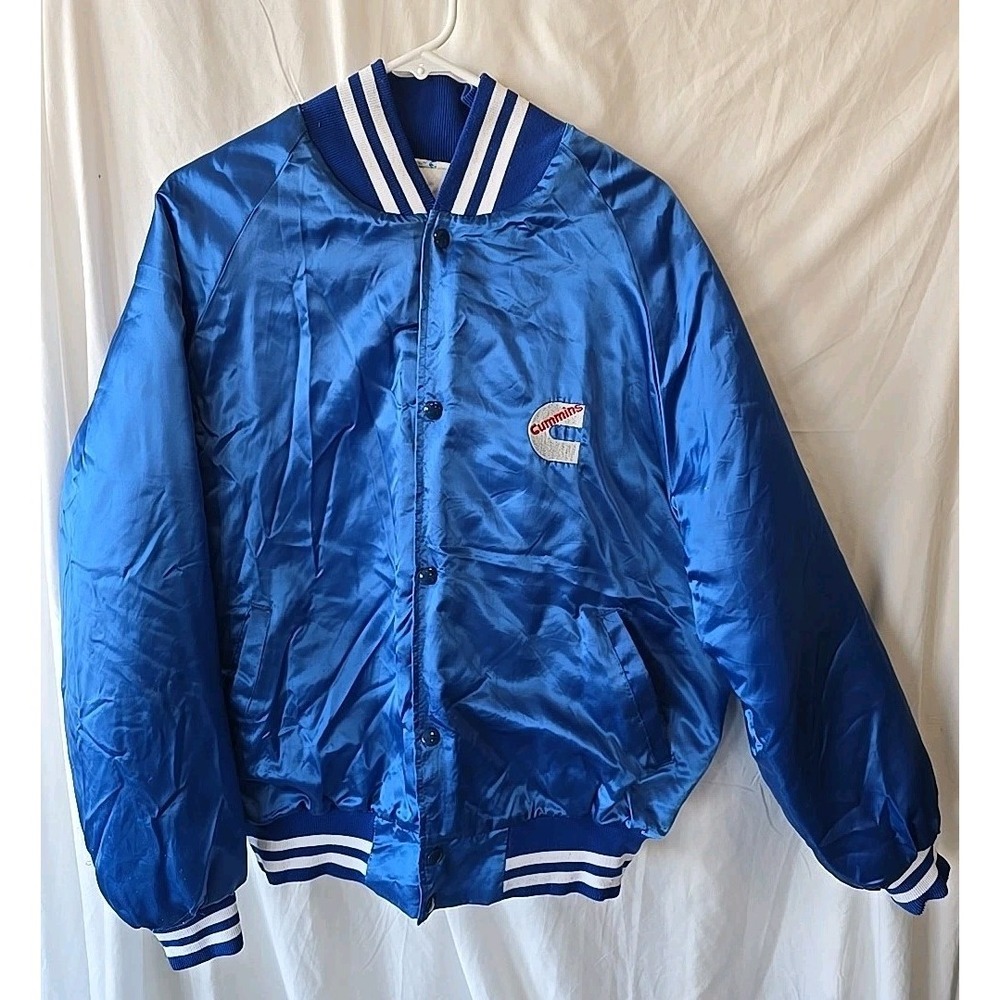 Vintage Edward I Plottle Co‎ Cummins Power, Inc Bomber Jacket Men's Size XL Blue